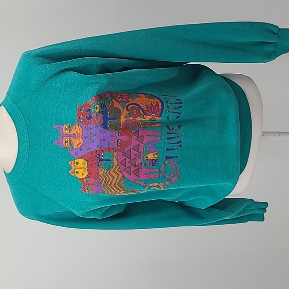 Vintage Tops - Vintage Laurel Burch I LOVE CATS! Sweatshirt teal green large hanes
